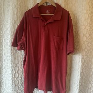 HB Golf Polo Shirt Mens 2XLT Red Button Down Split Hem 2 Button